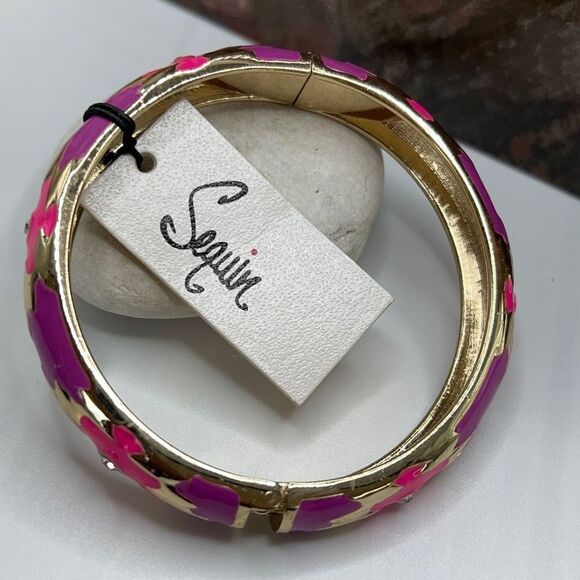 Gold Purple Pink Crystal & Enamel Bangle Bracelet Sequins by Nordstrom NWT - Picture 8 of 8